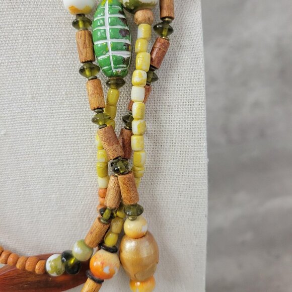 Vintage Layered Bead Necklace Wood Glass Ceramic Multi Strand Boho 19 Inch Jewel - Picture 5 of 14